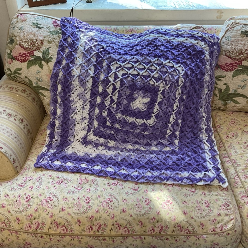 Purple and White Crochet baby blanket